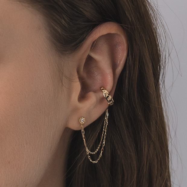 CHAIN PIERCED EARRING & EAR CUFF(單耳)
