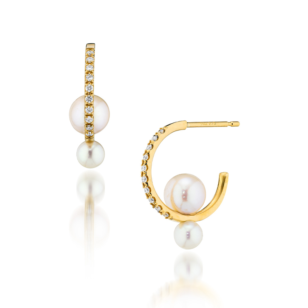 DIAMOND & BABY AKOYA PIERCED EARRINGS