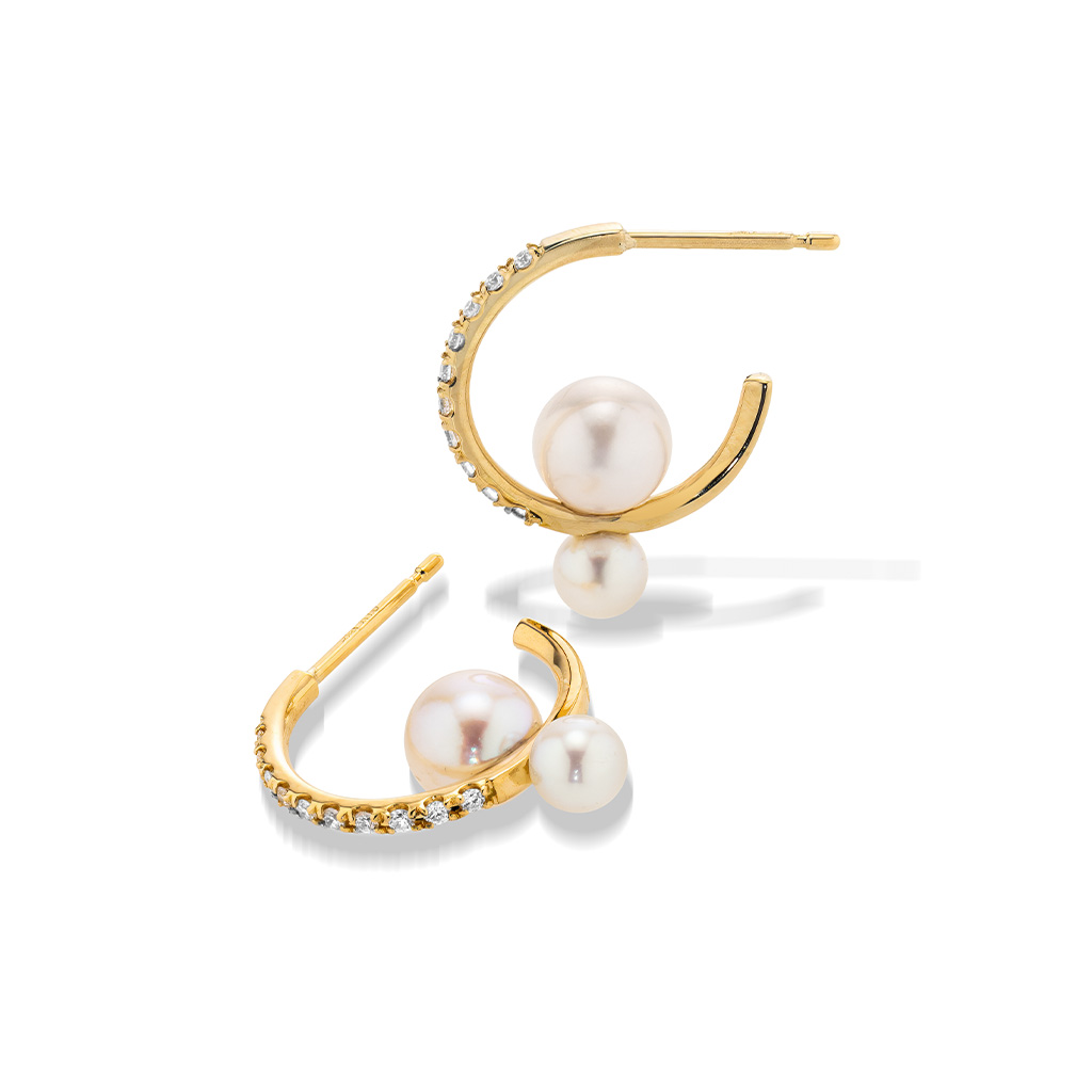 DIAMOND & BABY AKOYA PIERCED EARRINGS