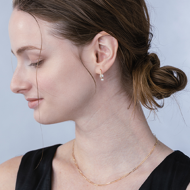 DIAMOND & BABY AKOYA PIERCED EARRINGS