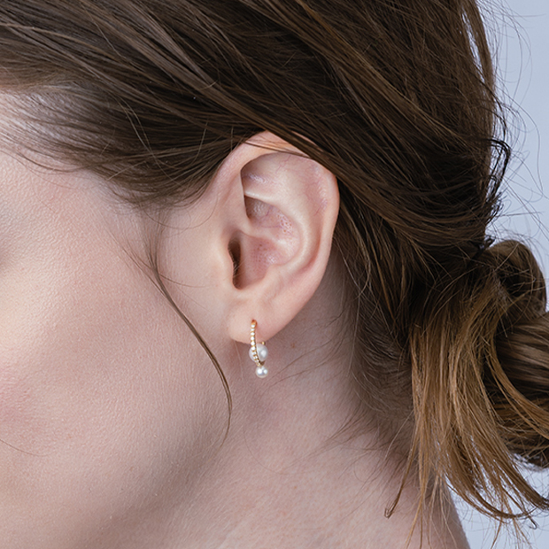 DIAMOND & BABY AKOYA PIERCED EARRINGS